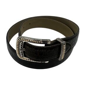 Laura‎ Leigh Ltd Genuine Leather Embossed Crocodile Belt Silver Gold Buckle S